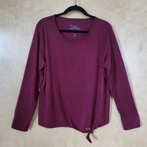 Sahalie Long Sleeve Top with Side Tie Knot Burgundy X-Large